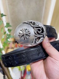 크롬하츠 Chrome Hearts 클래식한 타원 십자화 모던 빈티지 가죽 밴드 3.8cm