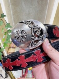 크롬하츠 Chrome Hearts 클래식한 타원 십자화 모던 빈티지 가죽 밴드 3.8cm