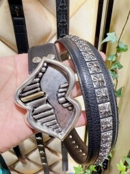 크롬하츠 Chrome Hearts 클래식 금니 혓바닥 트렌드 빈티지 가죽 밴드 3.8cm