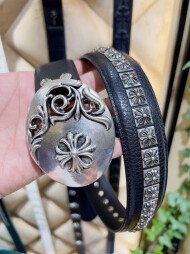 크롬하츠 Chrome Hearts 클래식한 타원 십자화 모던 빈티지 가죽 밴드 3.8cm