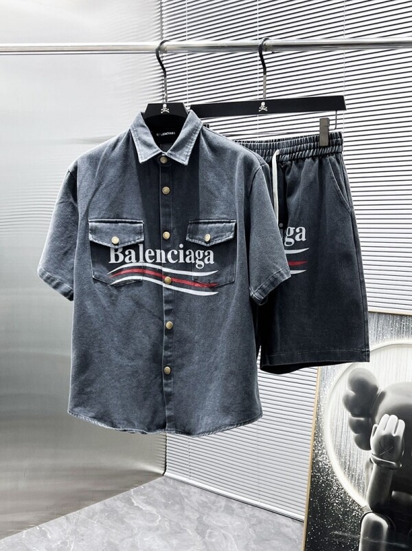위핑,발렌시아가 BALENCIAGA 트렌디 빈티지 캐주얼 반팔 데님 세트