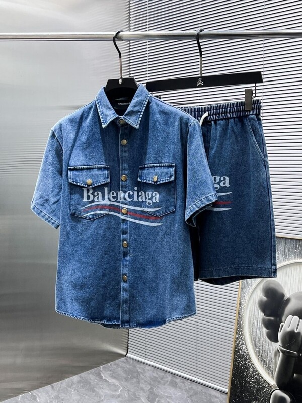 위핑,발렌시아가 BALENCIAGA 트렌디 빈티지 캐주얼 반팔 데님 세트