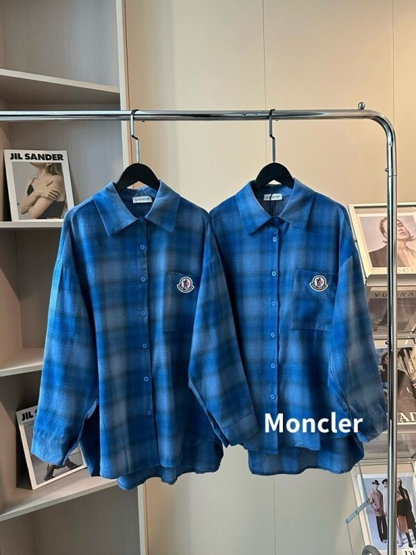 위핑,몽클레르 MONCLER 블루 체크 커플 셔츠 코트