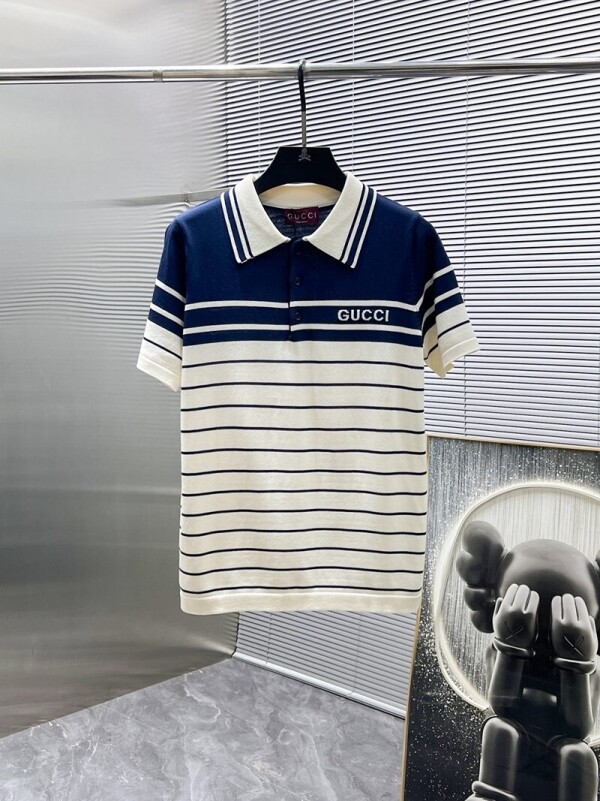 위핑,구찌 GUCCI 로고 모던 캐주얼 니트 폴로넥 반팔 티