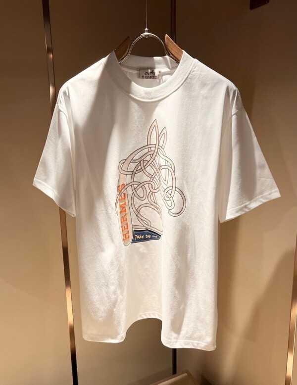 위핑,에르메스 Hermès 트렌디 프린트 캐주얼 반팔티셔츠 남녀공용