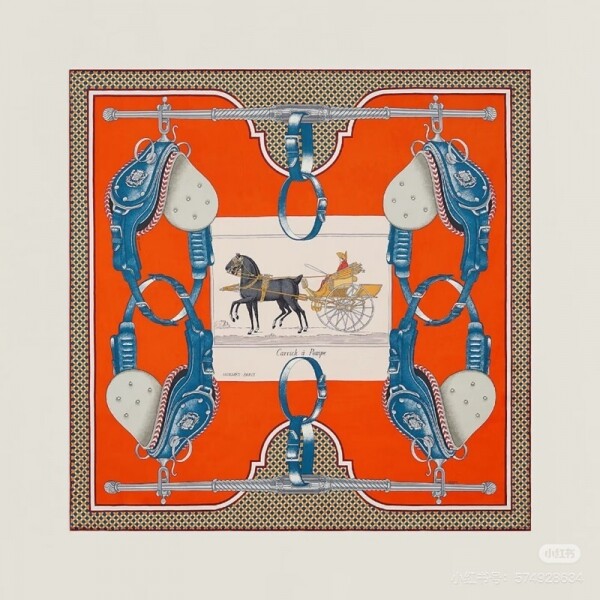 위핑,에르메스 Hermès 마차 나염 정사각 실크스카프 90×90cm