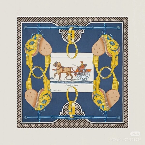 위핑,에르메스 Hermès 마차 나염 정사각 실크스카프 90×90cm