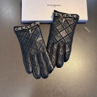 생로랑 Saint Laurent 체크무늬 가죽 여성 장갑