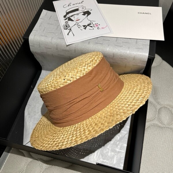 위핑,생로랑 Saint Laurent 심플 밀짚모자 패션 페도라