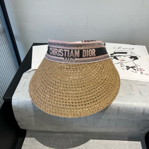 위핑,디올 DIOR 밀짚 실크 스트랩 선캡
