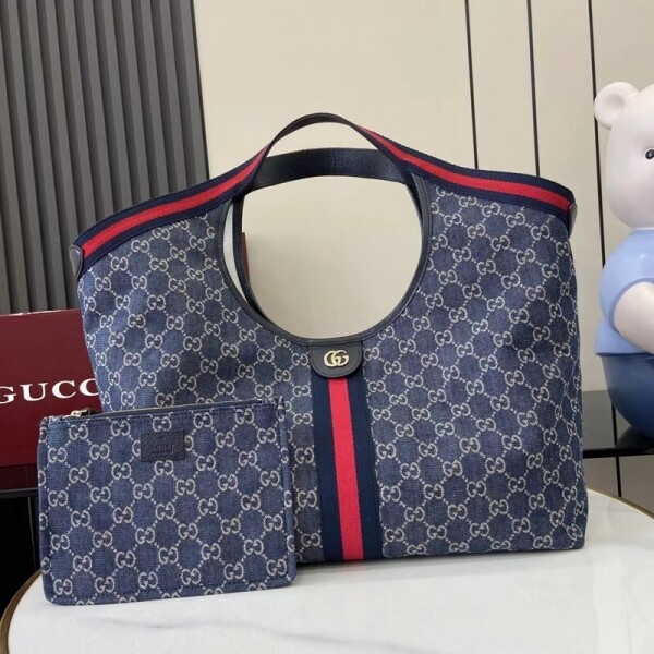 위핑,구찌 GUCCI Giglio 모던 데님 토트백