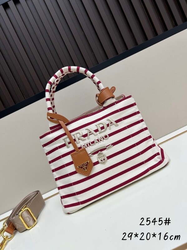 위핑,프라다 PRADA 모던 자수 스트라이프 토트백