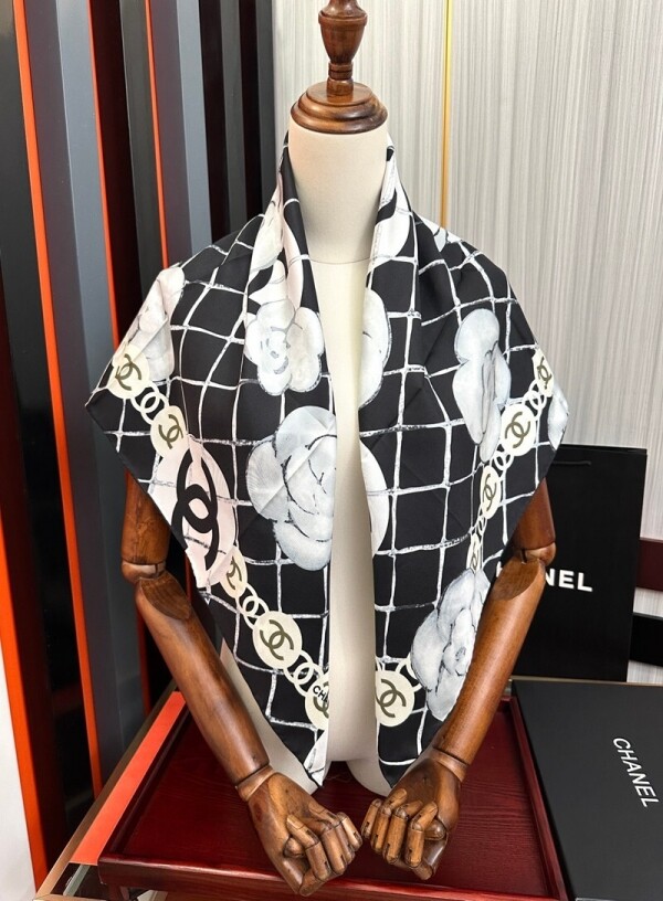 위핑,샤넬 CHANEL 로고 모던 클래식 패턴 캐주얼 스카프