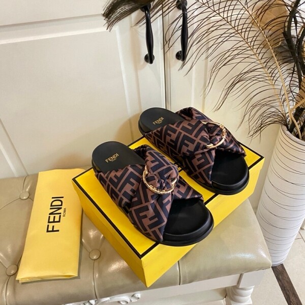 위핑,펜디 FENDI 통굽 F 프린팅 패션 커플 슬리퍼