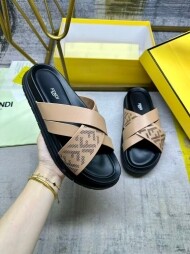 펜디 FENDI 가죽 통굽 패션 커플 슬리퍼