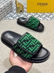 펜디 FENDI 레터링 로고 가죽 통굽 벨크로 커플 슬리퍼