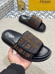 펜디 FENDI 레터링 로고 가죽 통굽 벨크로 커플 슬리퍼