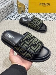 펜디 FENDI 레터링 로고 가죽 통굽 벨크로 커플 슬리퍼