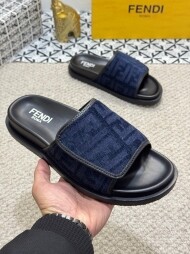 펜디 FENDI 레터링 로고 가죽 통굽 벨크로 커플 슬리퍼