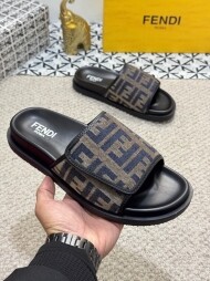 펜디 FENDI 레터링 로고 가죽 통굽 벨크로 커플 슬리퍼