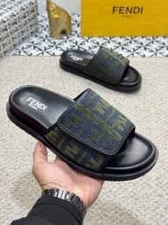 펜디 FENDI 레터링 로고 가죽 통굽 벨크로 커플 슬리퍼