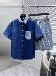 디올 DIOR 로고 트렌드 빈티지 데님 반팔 반팔 세트