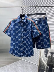 구찌 GUCCI 로고 트렌드 빈티지 데님 반팔 반팔 세트