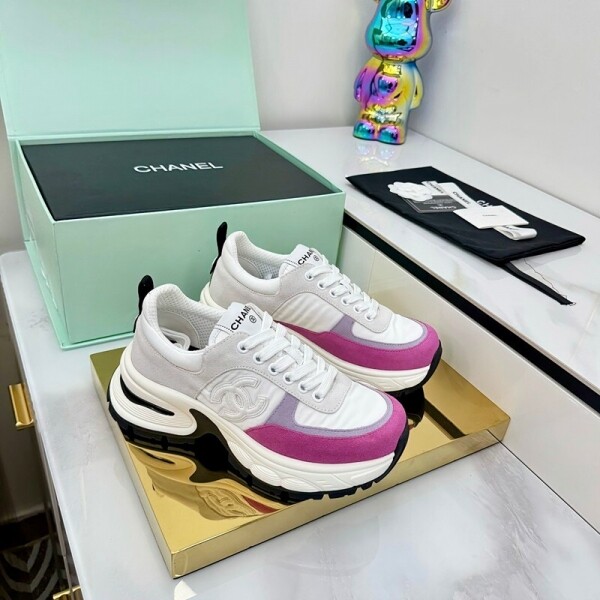 위핑,샤넬 CHANEL 듀얼 C 로고 키높이 통기성 여성 운동화