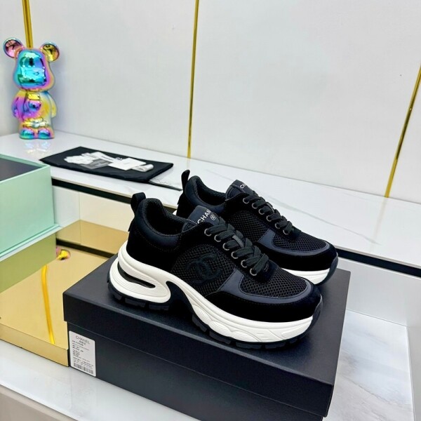 위핑,샤넬 CHANEL 듀얼 C 로고 키높이 통기성 여성 운동화