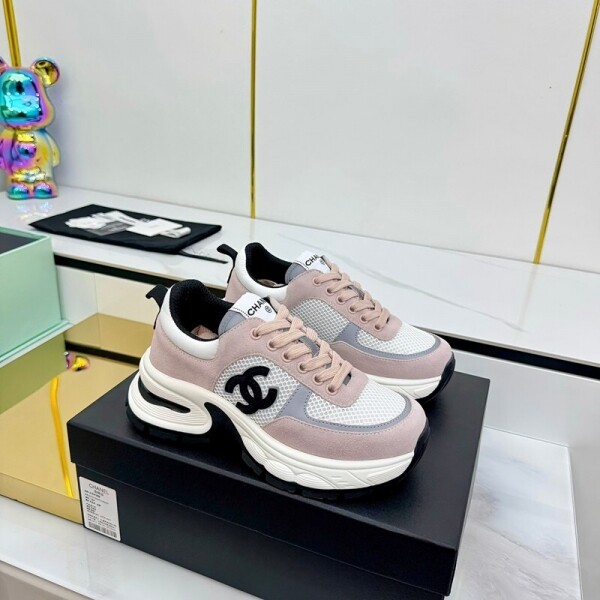 위핑,샤넬 CHANEL 듀얼 C 로고 키높이 통기성 여성 운동화
