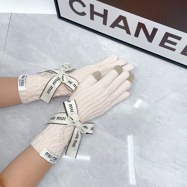 위핑,미우미우 MIU MIU 왕리본 진주 패션 여성 양모 장갑