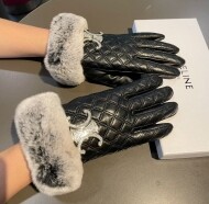 셀린느 CELINE 클래식빅로고 아가일체크 토끼털 여성가죽장갑