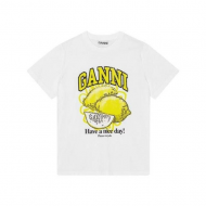 가니 GANNI 여성 릴렉스드 레몬 반팔티 브라이트화이트 T3768 151