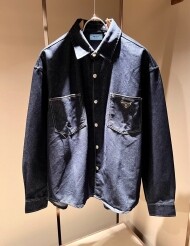 프라다 PRADA 로고 클래식 빈티지 데님 긴팔 셔츠 코트