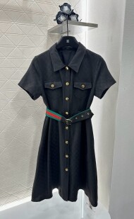 구찌 GUCCI 벨트 자카르 칼라 반팔 원피스
