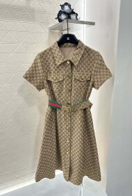 구찌 GUCCI 벨트 자카르 칼라 반팔 원피스