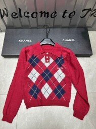 미우미우 MIU MIU 빈티지 아가일 체크 풀오버 폴로 니트 톱