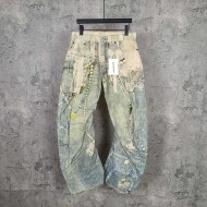 아크네 스튜디오 Acne Studios 레이스 진주 목걸이 펑크 구제 와이드 트렌드 남녀 청바지
