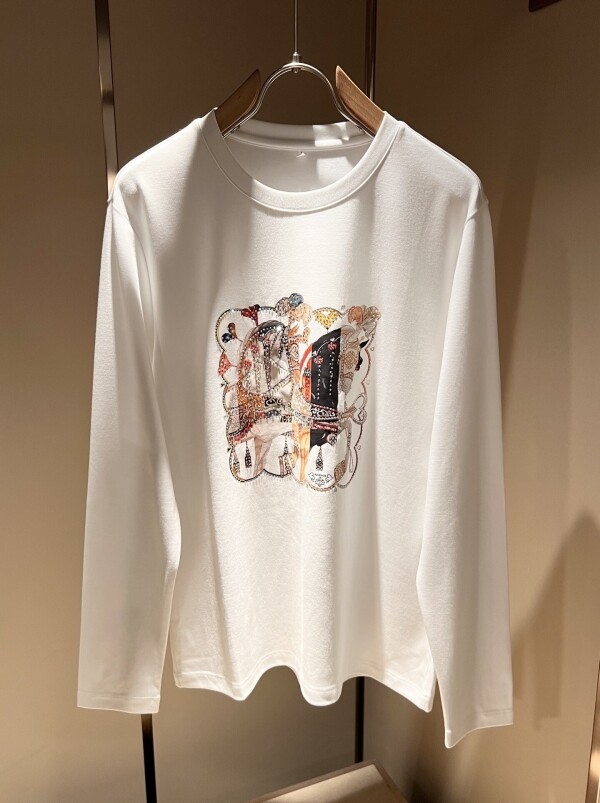 위핑,에르메스 Hermès 패션 프린트 트렌드 캐주얼 긴팔티셔츠 남녀공용