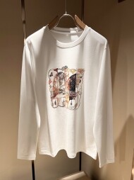 에르메스 Hermès 패션 프린트 트렌드 캐주얼 긴팔티셔츠 남녀공용