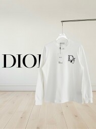 디올 DIOR 로고 자수 모던 심플 캐주얼 긴팔 티셔츠 남녀공용