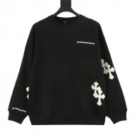크롬하츠 Chrome Hearts 가죽 로고 십자가 패치 자수 라운드 맨투맨