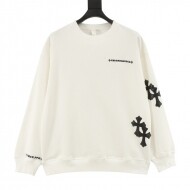 크롬하츠 Chrome Hearts 가죽 로고 십자가 패치 자수 라운드 맨투맨