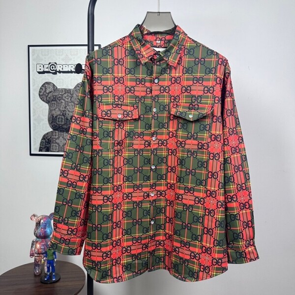 위핑,구찌 GUCCI 로고 체크 빈티지 캐주얼 셔츠