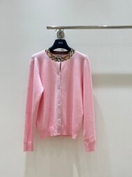 버버리 BURBERRY 여성 울 배색 라운드 니트 카디건