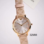 Emporio Armani 엠포리오 아르마니 여성 실버 다이얼 브라운 레더 스트랩 여성용 시계 - AR11009