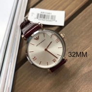 Emporio Armani 엠포리오 아르마니 여성 그레이 다이얼 브라운 레더 스트랩 여성용 시계 - AR11061