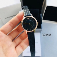 Emporio Armani 엠포리오 아르마니 여성 블랙 다이얼 블랙 레더 스트랩 여성용 시계 - AR11064
