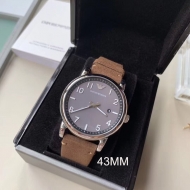 Emporio Armani 엠포리오 아르마니 남성 그레이 다이얼 브라운 레더 스트랩 남성용 시계 - AR11070