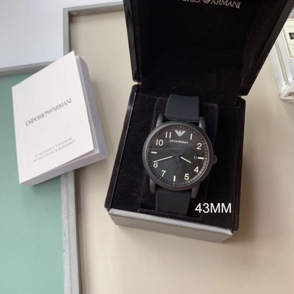 위핑,Emporio Armani 엠포리오 아르마니 남성 블랙 다이얼 블랙 러버 스트랩 남성용 시계 - AR11071